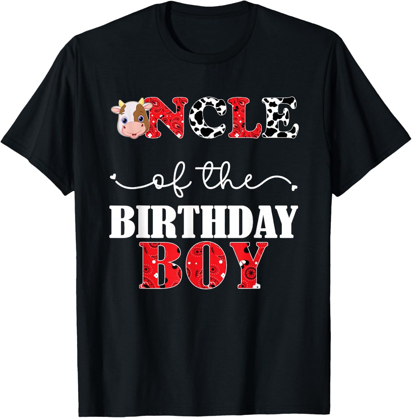 Uncle of the Birthday for Boys Cow Farm 1st Birthday Cow T-Shirt - T-Shirt | Black