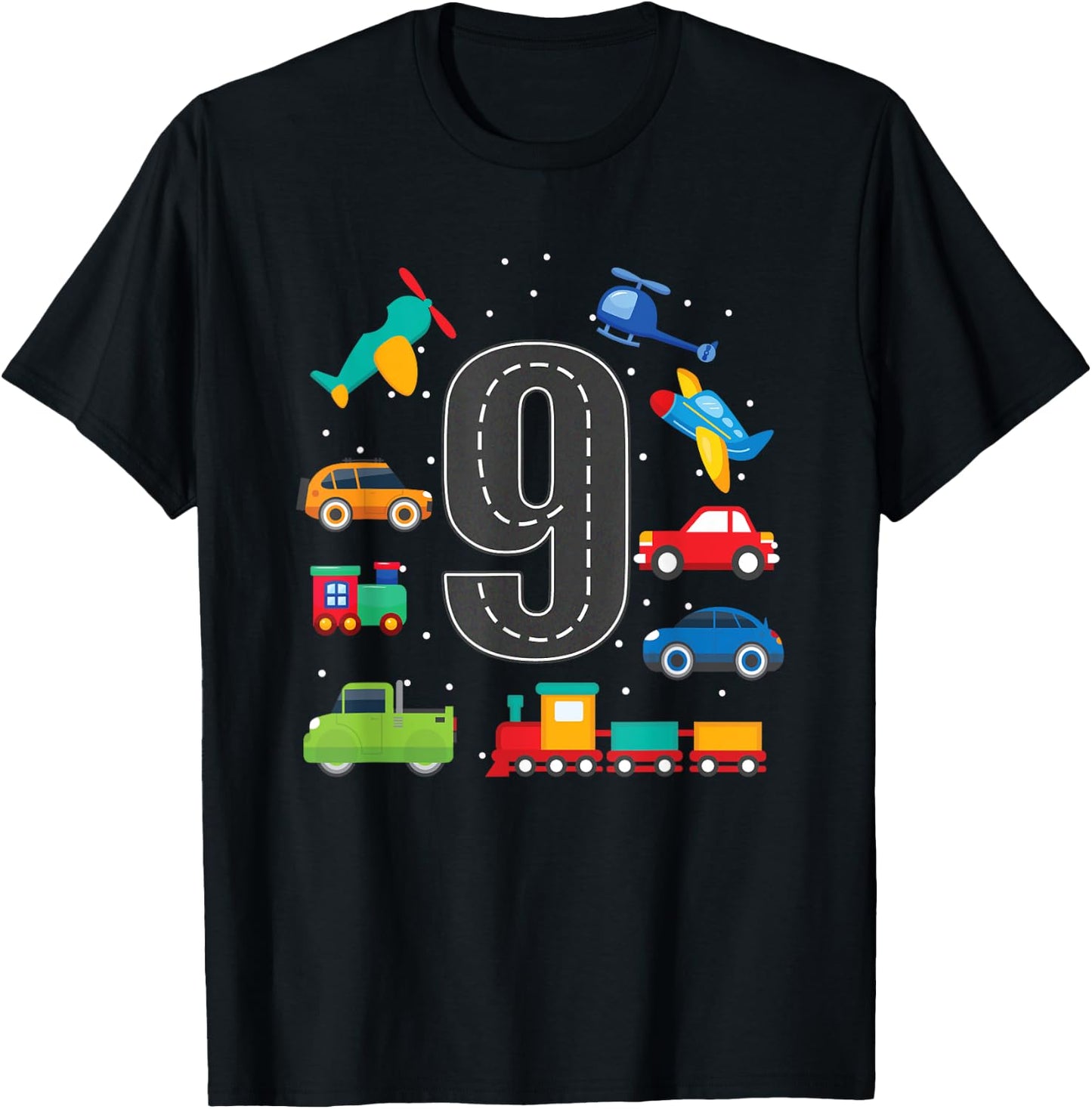 9 Year Old Transportation Birthday Boy 9th Toddler Truck Car T-Shirt - T-Shirt | Black