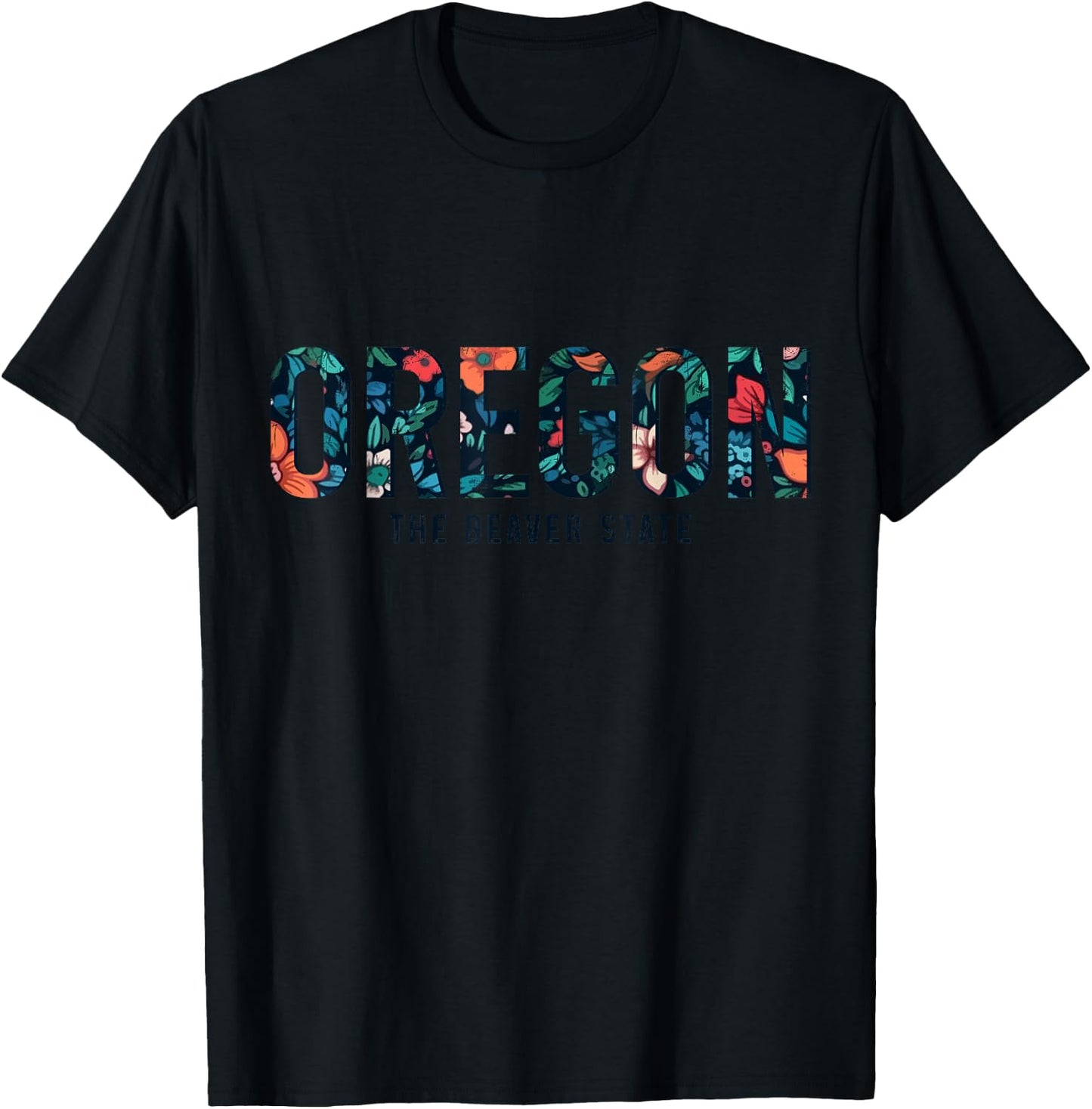 Oregon The Beaver State PNW Vintage Pride Floral Flowers T-Shirt - T-Shirt | Black