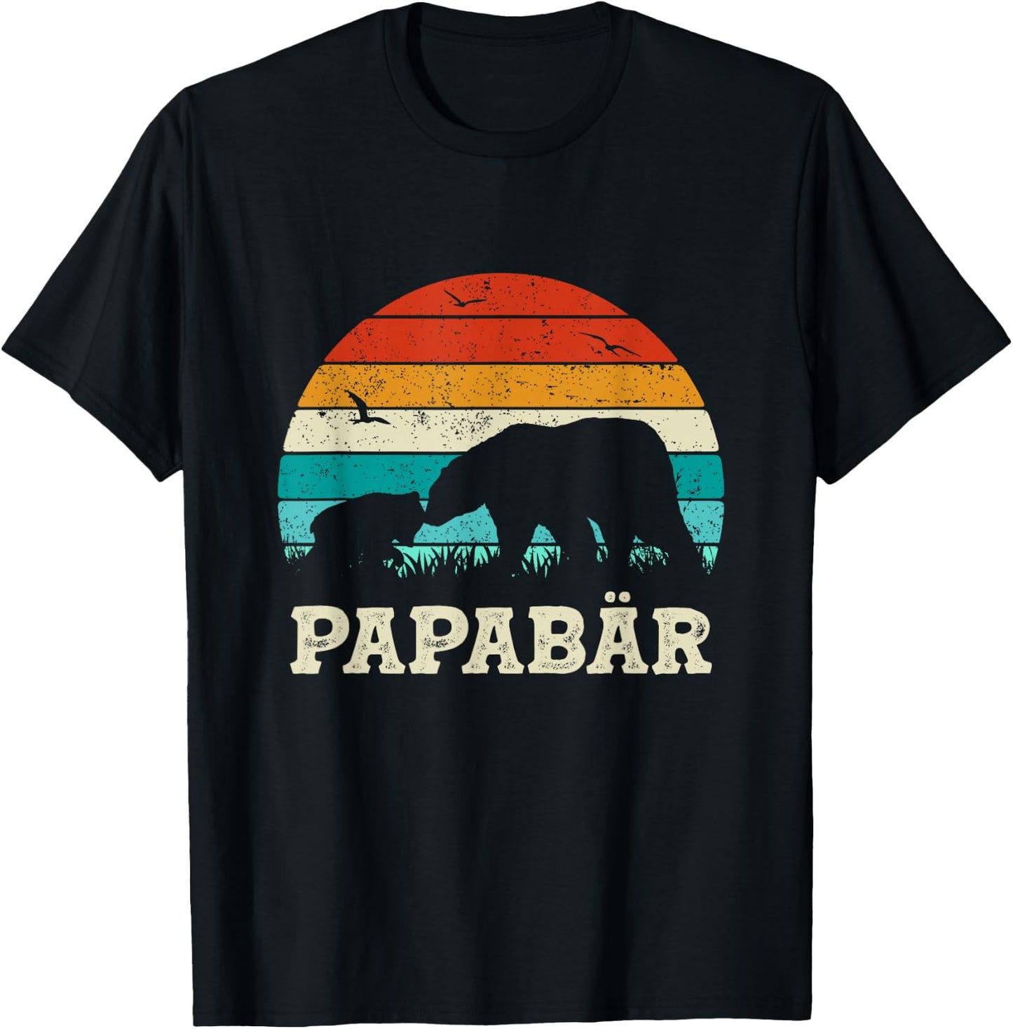 Retro Father Baby Son Daughter Bear Dad Father's Day , black T-Shirt - T-Shirt | Black