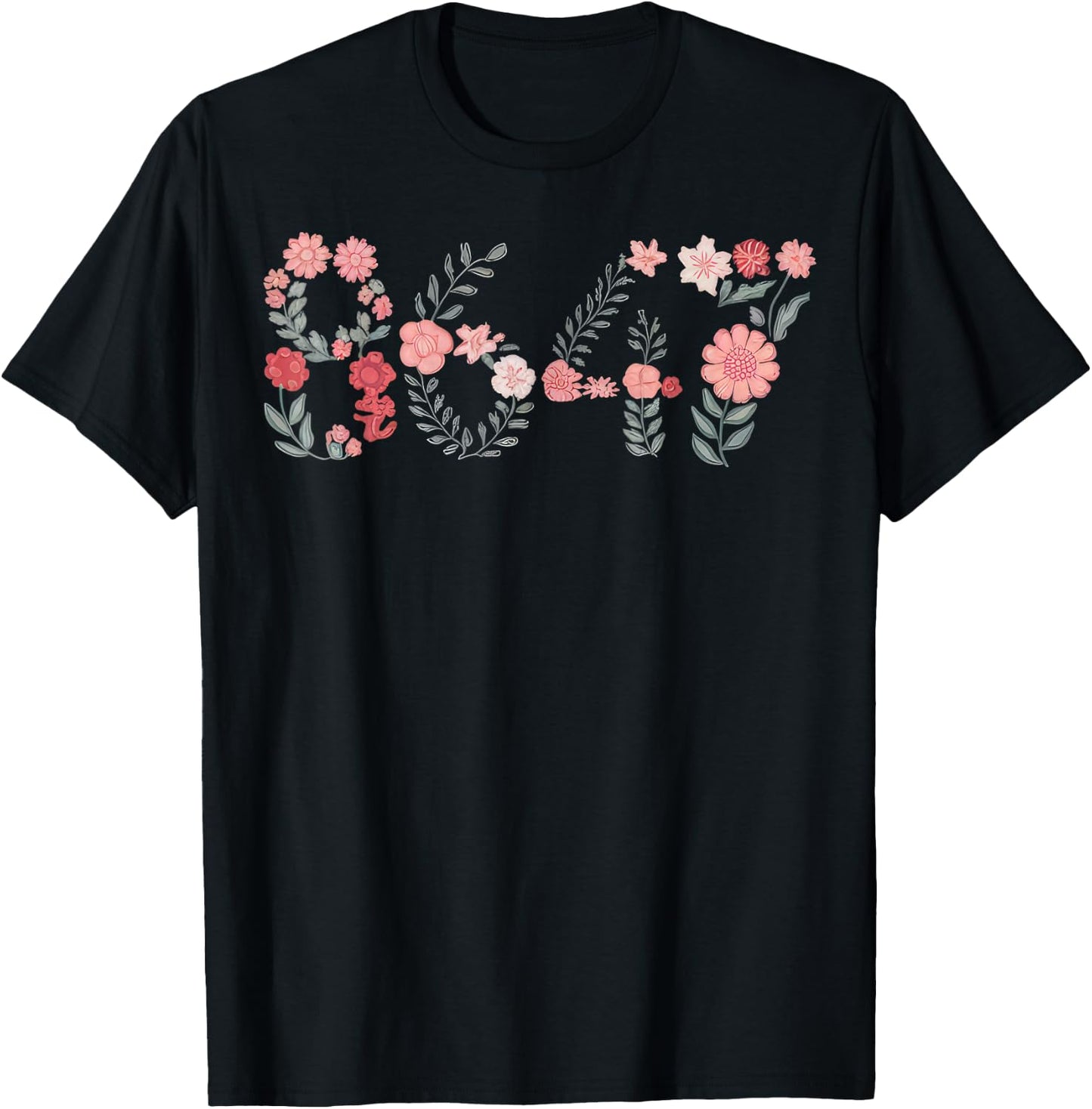 8647 Subtle Anti Trump 86 47 Floral Boho Style T-Shirt - T-Shirt | Black