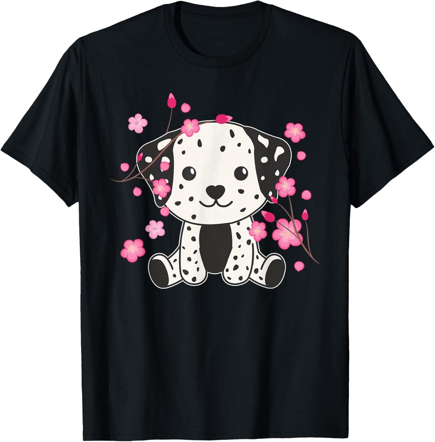 Dalmatian Cute Animals for Children Kawaii Cherry Blossoms T-Shirt - T-Shirt | Black