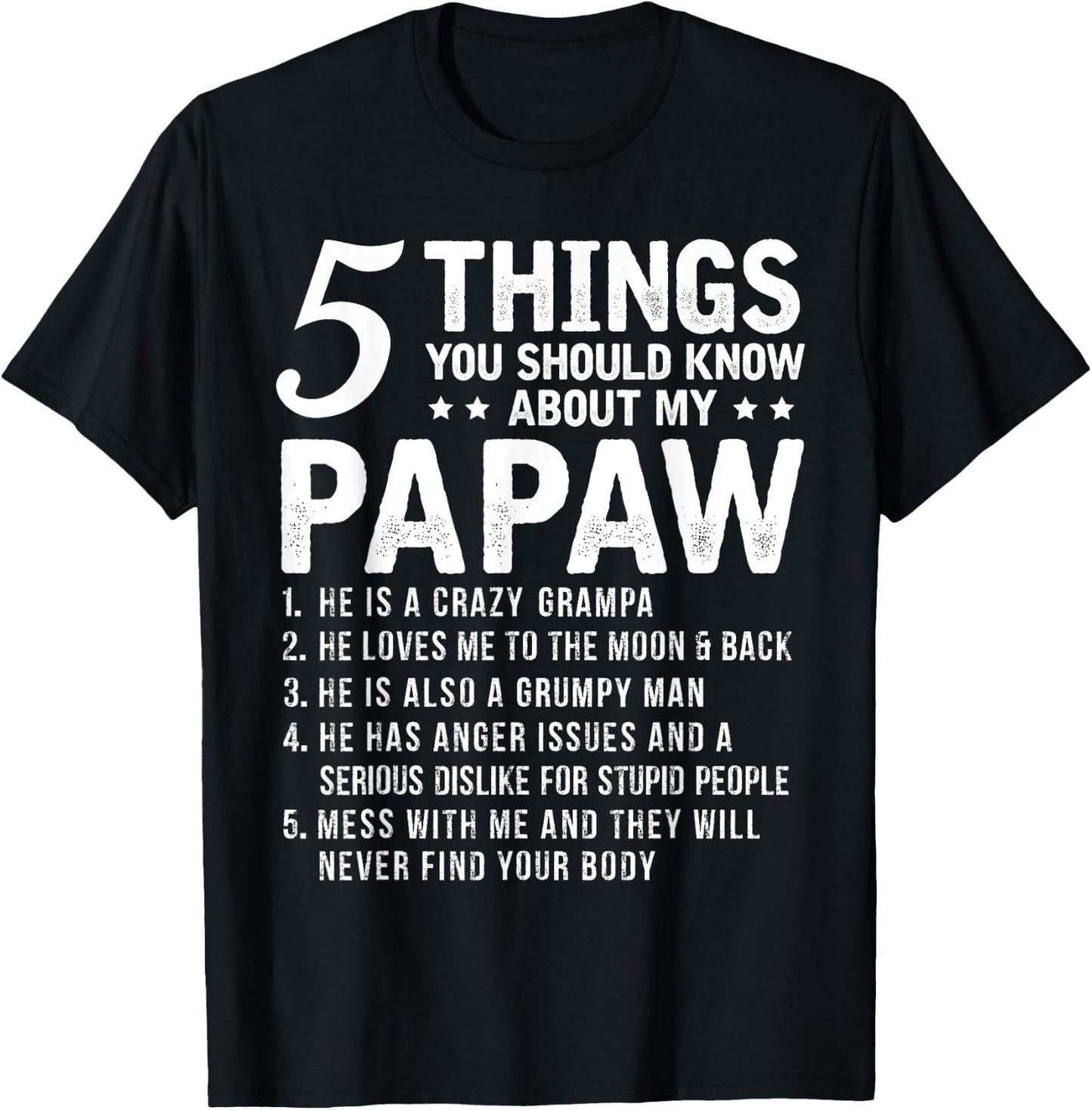 5 Things You Should Know About My Papaw Funny Grandpa T-Shirt - T-Shirt | Black