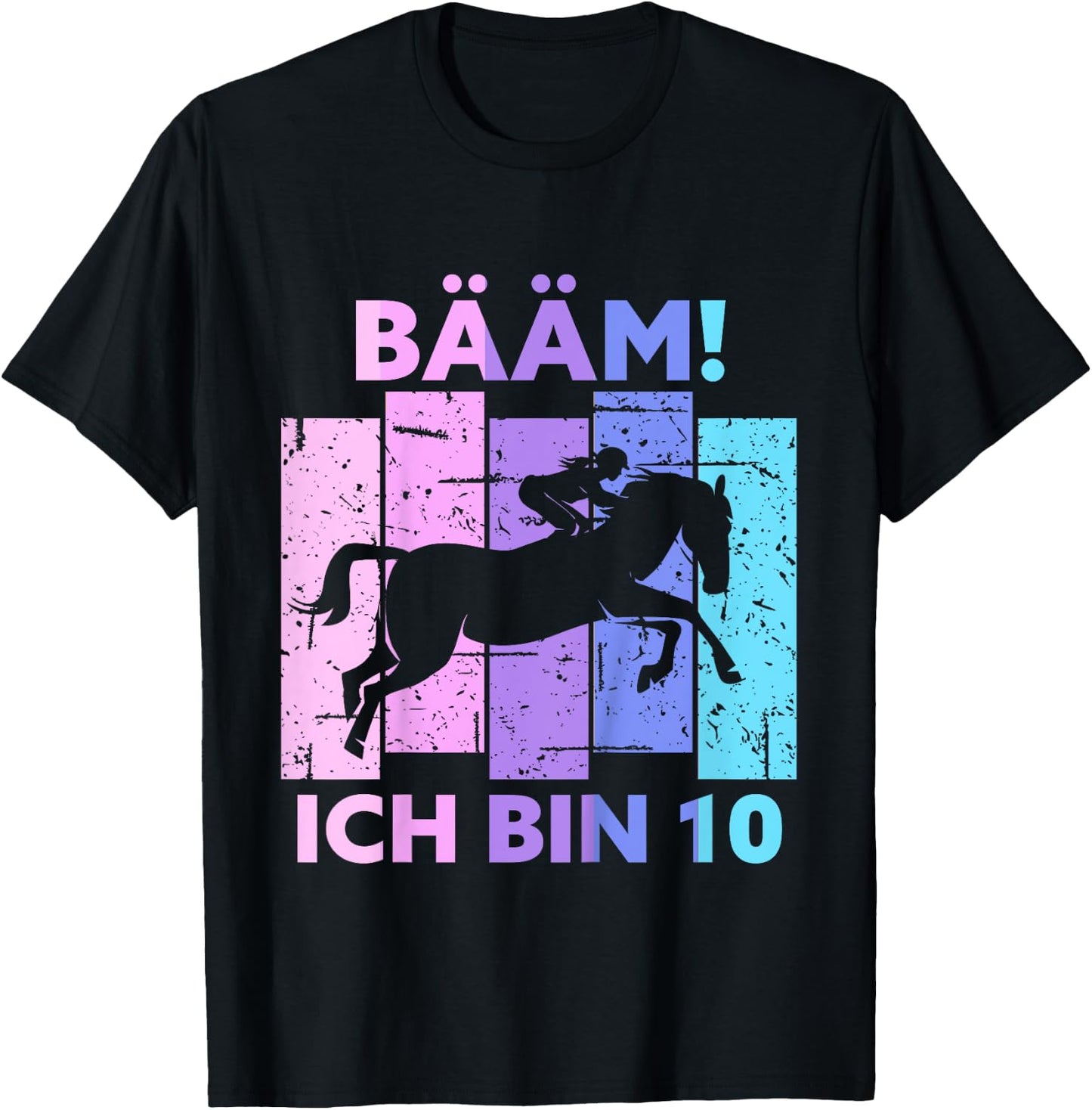 Children's 10th Birthday Girl Ten Years Old Horse BÄM! I Am 10 , black T-Shirt - T-Shirt | Black