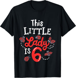 6 Year Old 6th Birthday Matching Family Ladybug Girls Party T-Shirt - T-Shirt | Black
