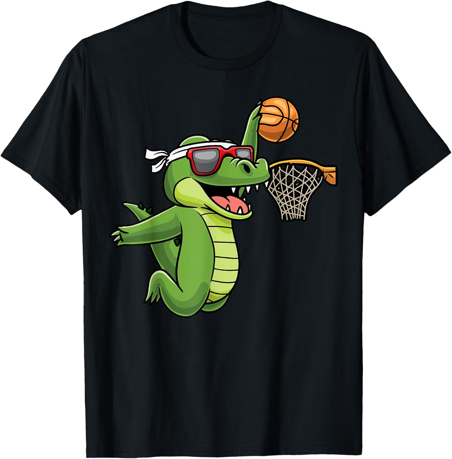 Crocodile Playing Basketball Alligator Basketball Player T-Shirt - T-Shirt | Black