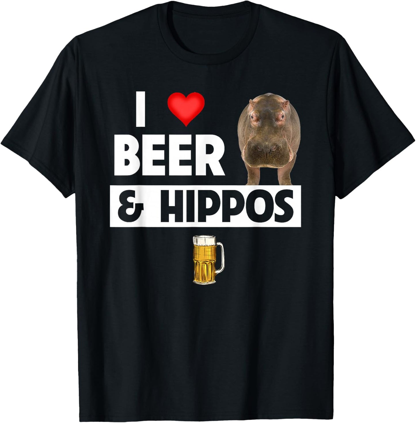 I Love Beer and Hippos Drinking Wildlife Safari Animals T-Shirt - T-Shirt | Black