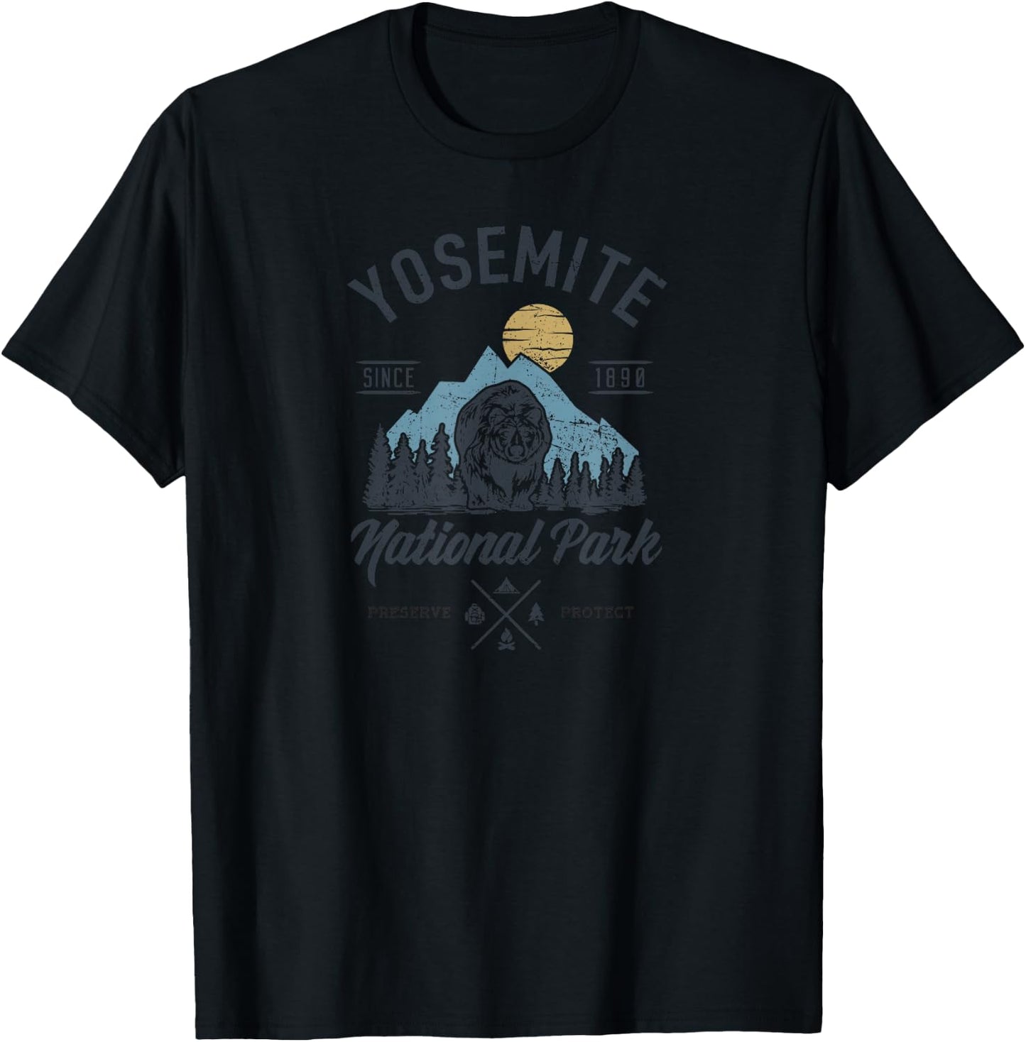 Vintage Yosemite National Park Retro Mountains Nature Lover T-Shirt - T-Shirt | Black