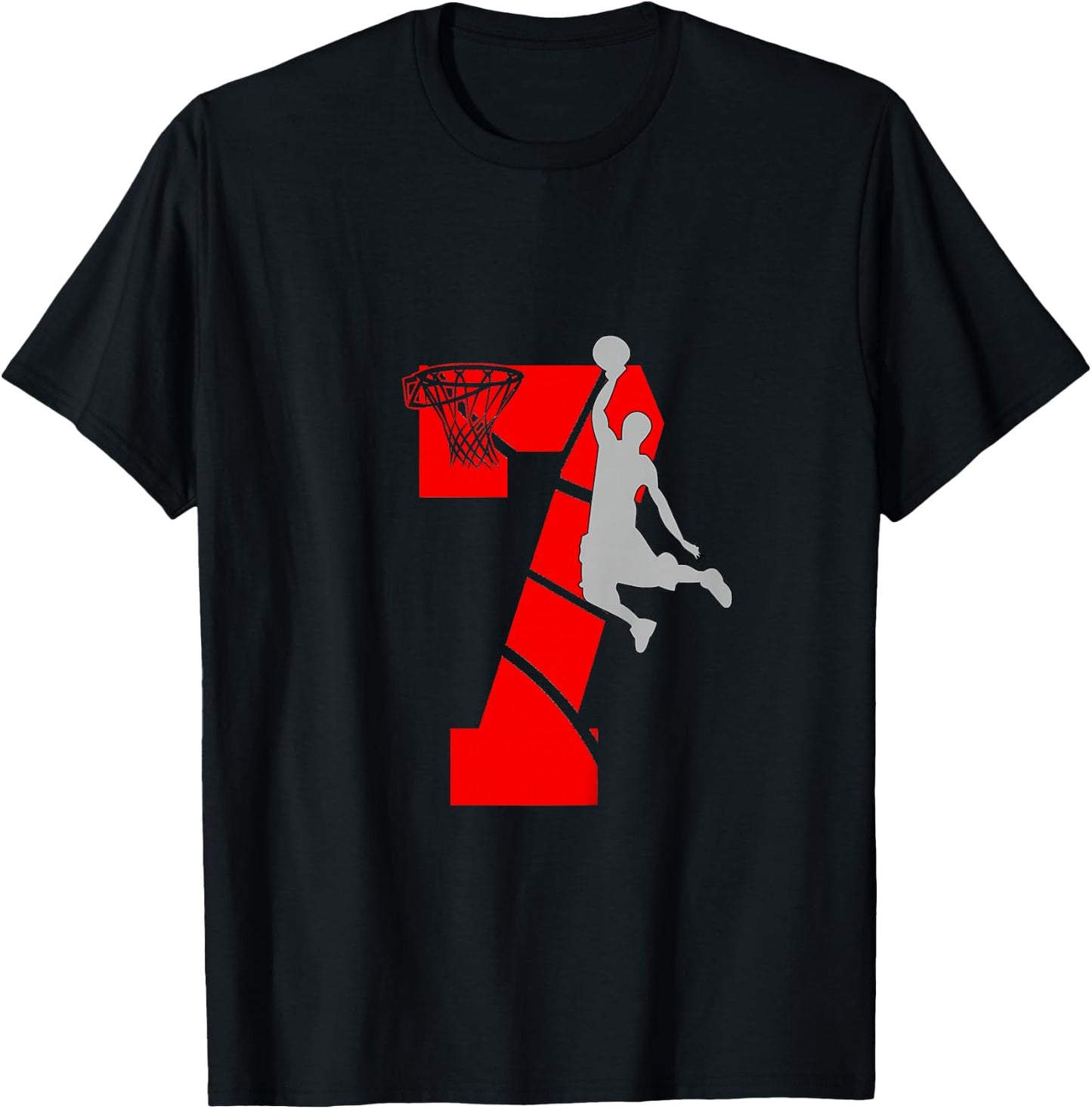 7 Year Old 7th Basketball Birthday PartyTheme Boys Girls T-Shirt - T-Shirt | Black