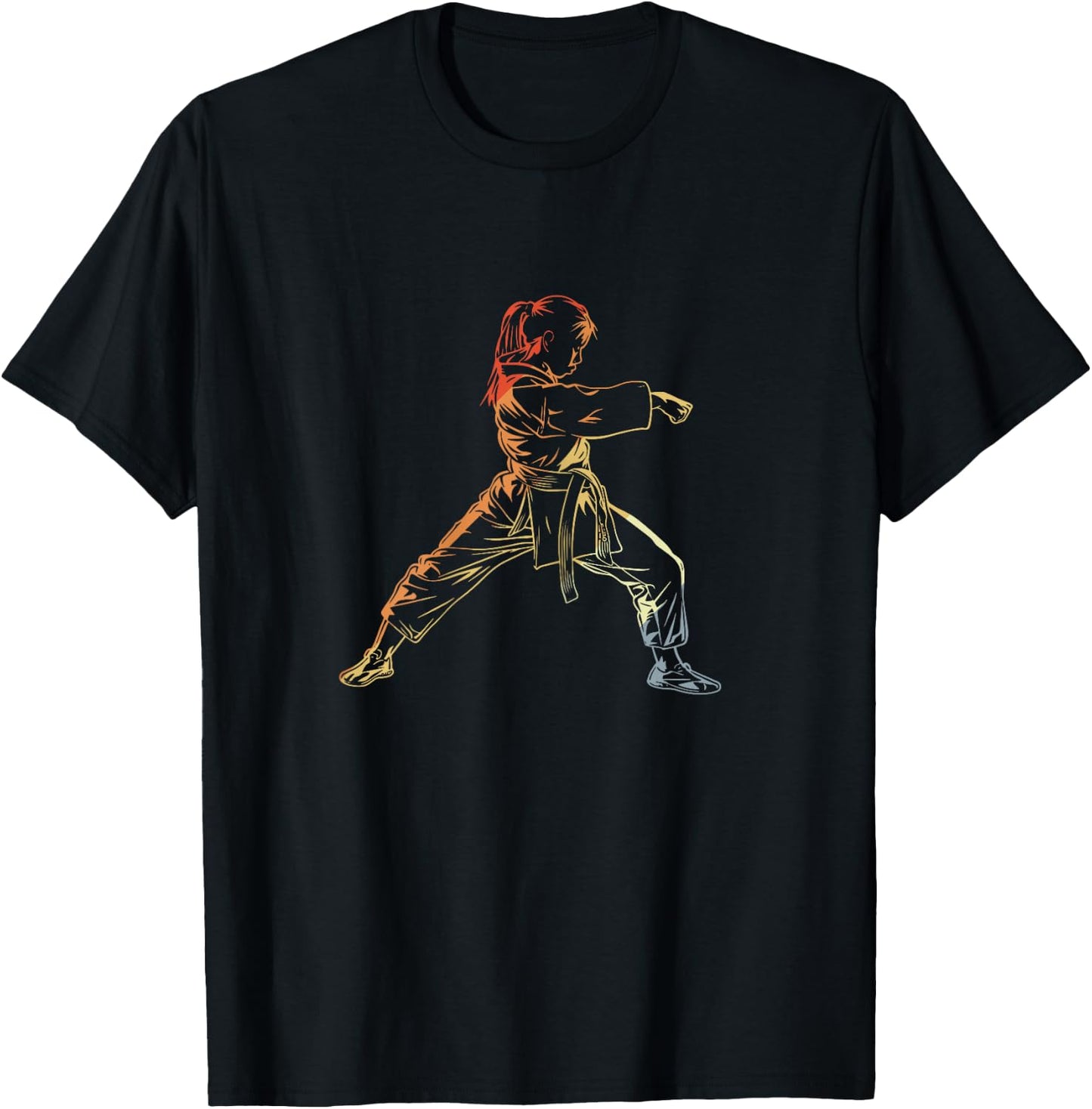 Karate Girl Line Art , Black T-Shirt - T-Shirt | Black