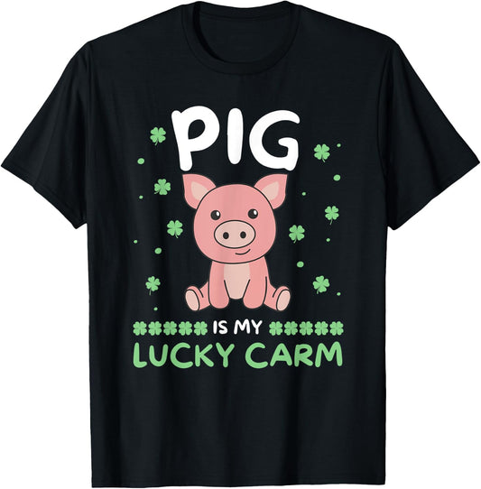 Pig Is My Lucky Carm Shamrock St. Patrick's Day Pig T-Shirt - T-Shirt | Black