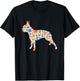 Boston Terrier Watercolour Flowers Design T-Shirt - T-Shirt | Black