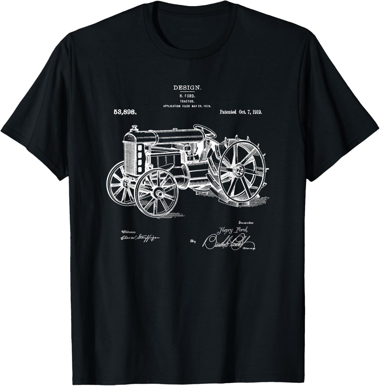 Classic Vintage Patent 1919 Farm Tractor Gift T-Shirt - T-Shirt | Black