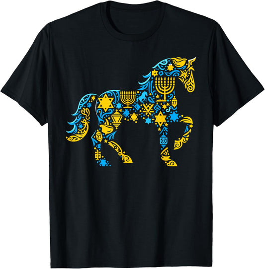 Horse Menorah Dreidel Jewish Hanukkah Kids T-Shirt - T-Shirt | Black