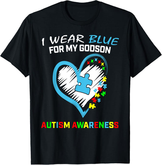 Wear Blue For My Godson Autism Awareness Godmother Godfather T-Shirt - T-Shirt | Black
