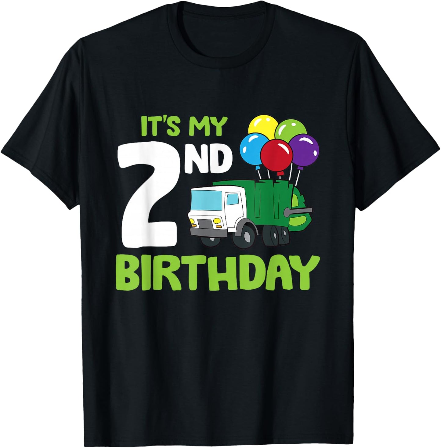 It's My 2nd Birthday Garbage Truck 2nd Birthday T-Shirt - T-Shirt | Black
