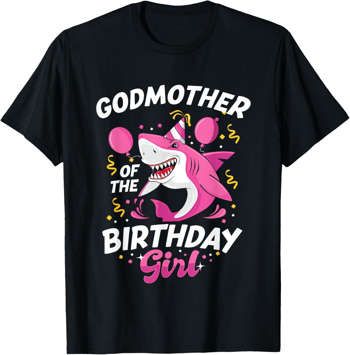 Godmother of The Birthday Girl Shark Ocean Matching Family T-Shirt - T-Shirt | Black