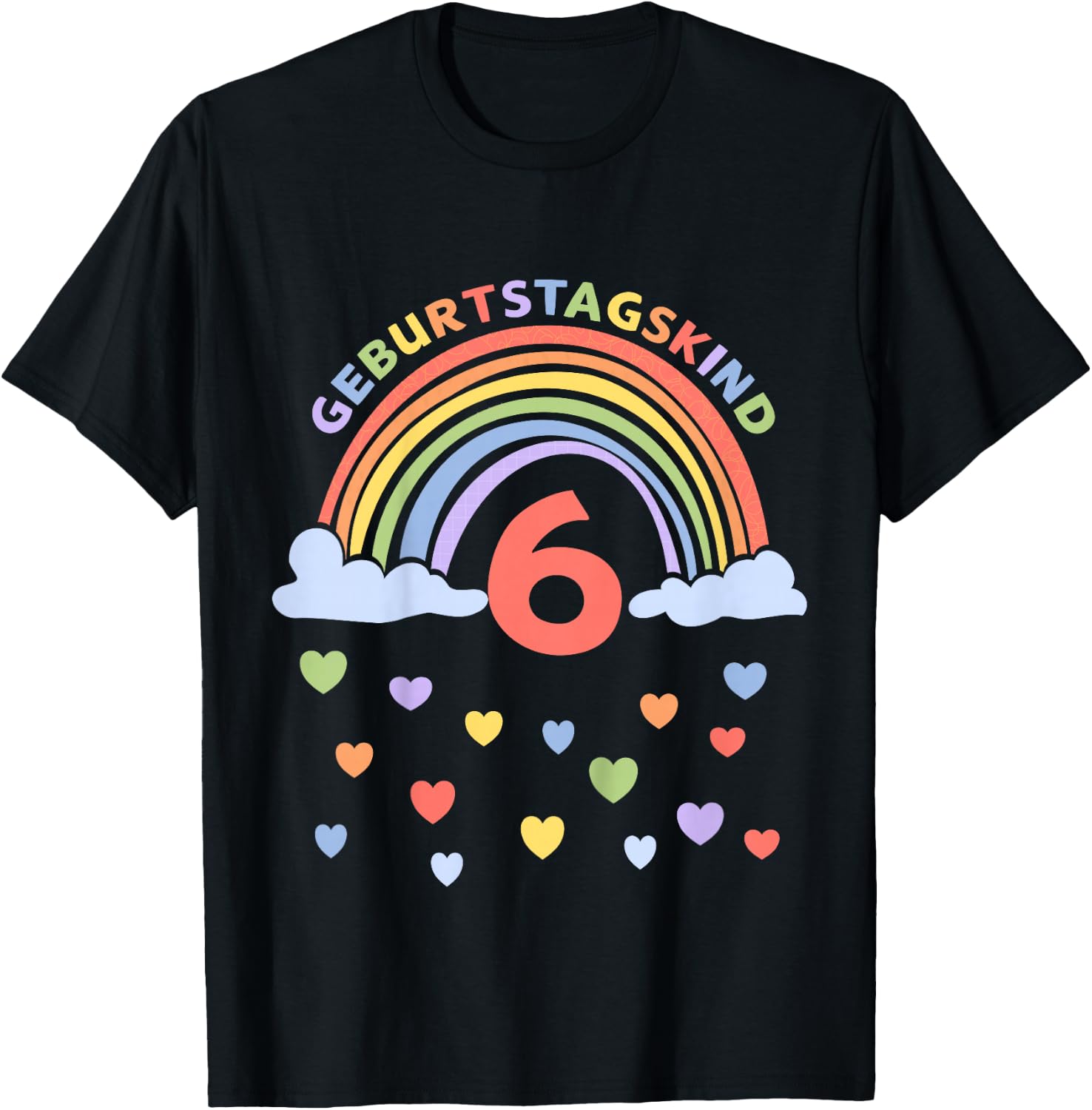 Children's 6 Years Sixth Birthday Rainbow , black T-Shirt - T-Shirt | Black