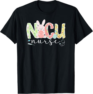 NICU Nurse Easter Bunny NICU Nursing Easter Day T-Shirt - T-Shirt | Black