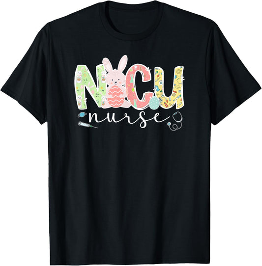 NICU Nurse Easter Bunny NICU Nursing Easter Day T-Shirt - T-Shirt | Black