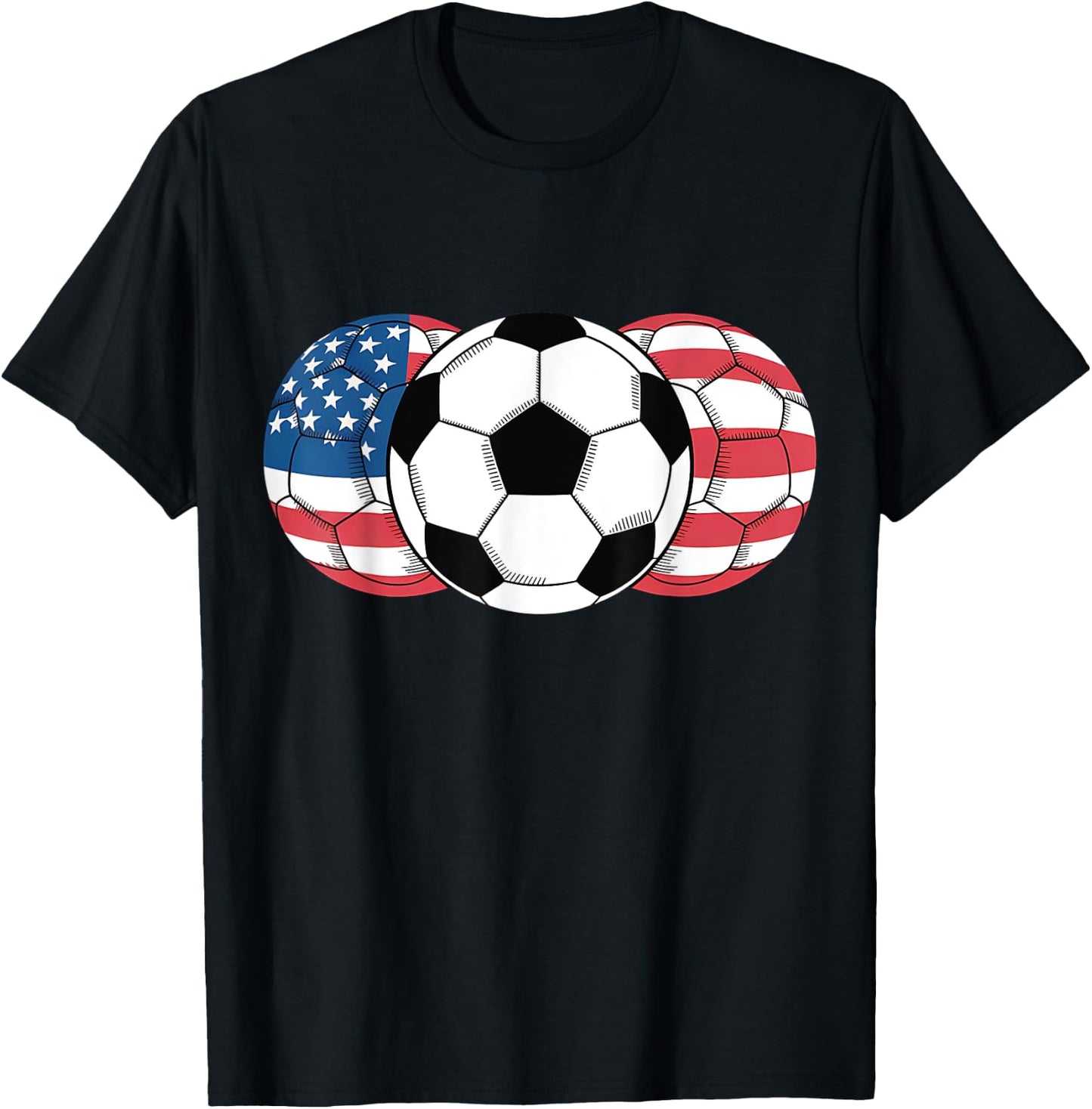Soccer Red White Blue American Flag 4th of July T-Shirt - T-Shirt | Black