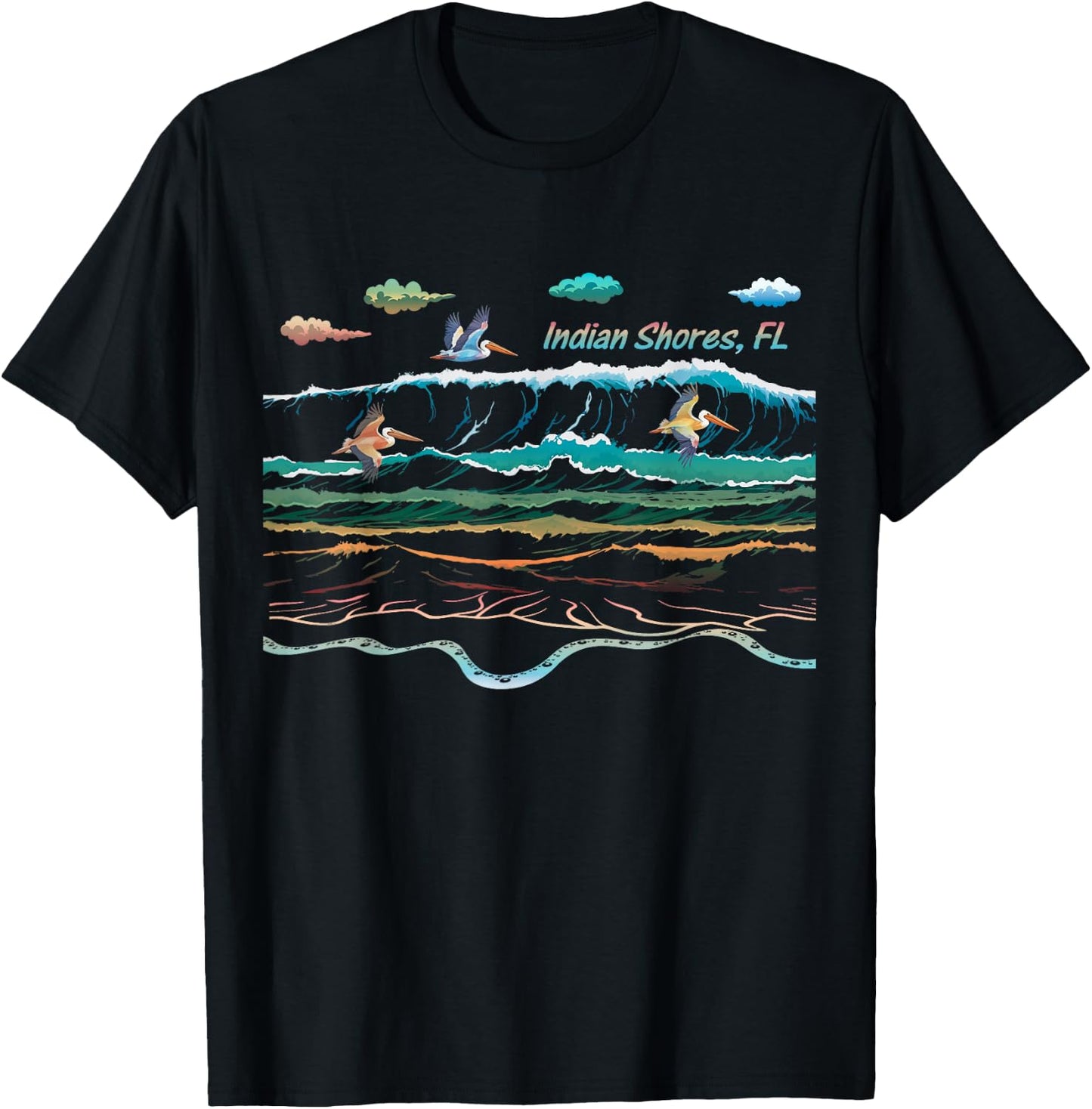 Indian Shores FL Florida Waves Pelican Bird Watching T-Shirt - T-Shirt | Black