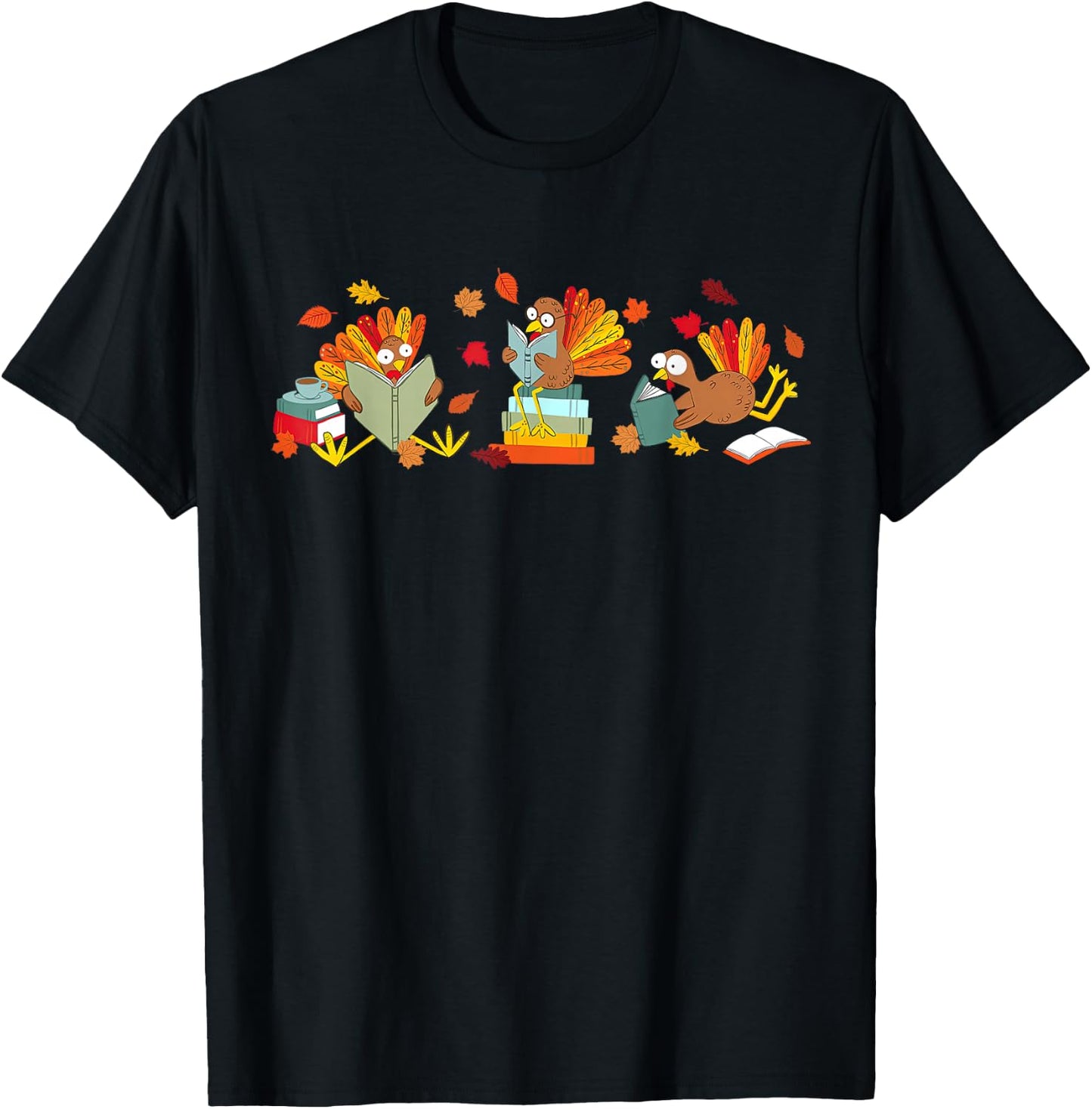 Funny Turkey Bookbook Librarian Bookworm Thanksgiving T-Shirt - T-Shirt | Black
