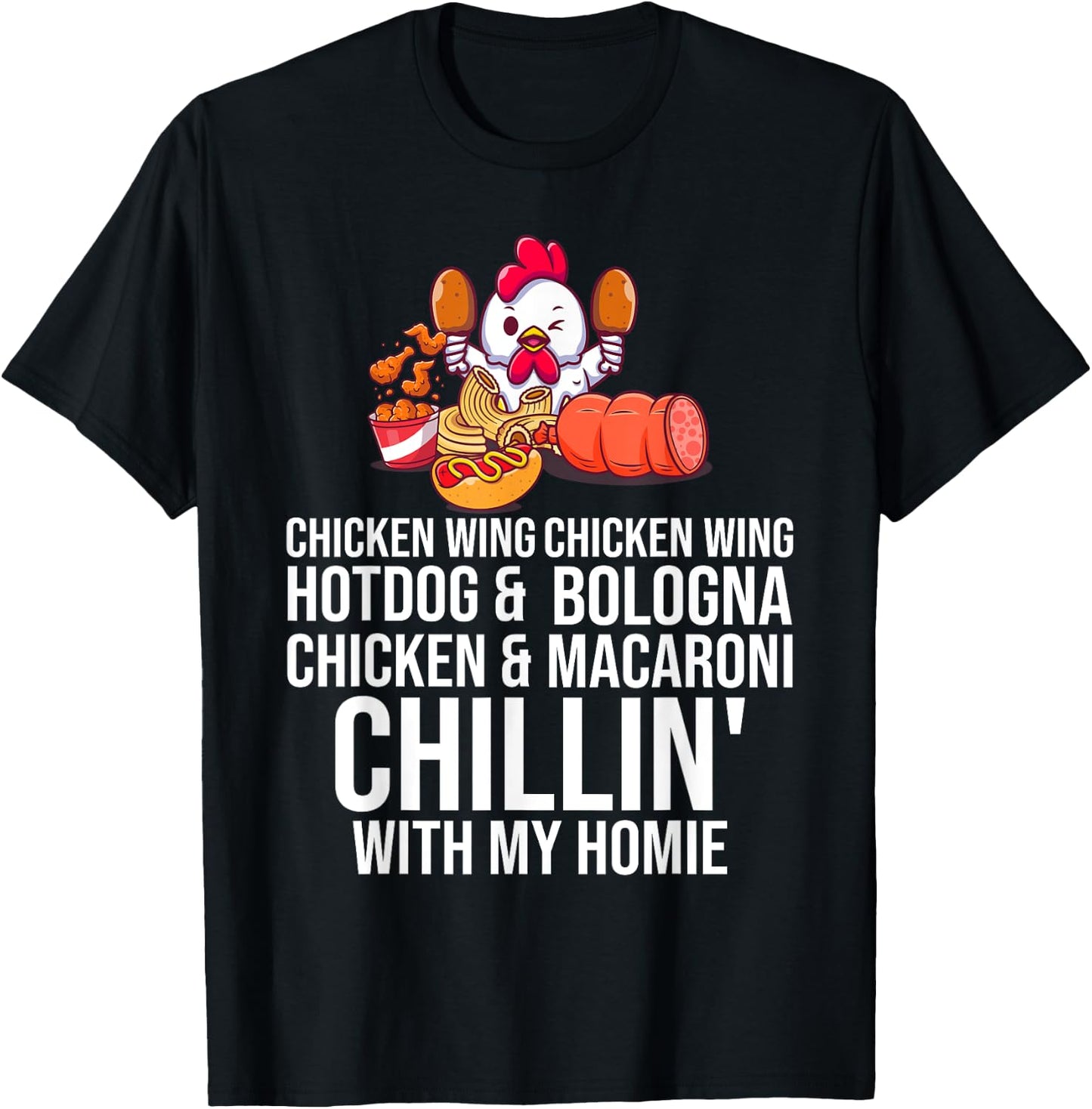 Chicken Wing Chicken Wing Hot Dog And Bologna Men Women Girls Kids T-Shirt - T-Shirt | Black