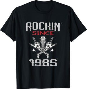 Rockin Since 1985 Classic Rock Guitar Year Of Birth Birthday T-Shirt - T-Shirt | Black