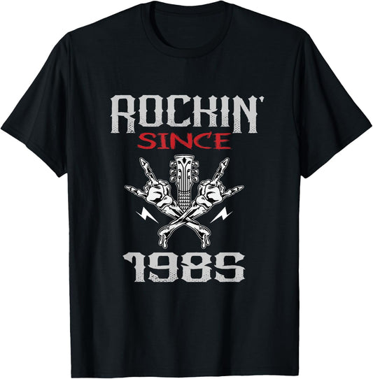 Rockin Since 1985 Classic Rock Guitar Year Of Birth Birthday T-Shirt - T-Shirt | Black