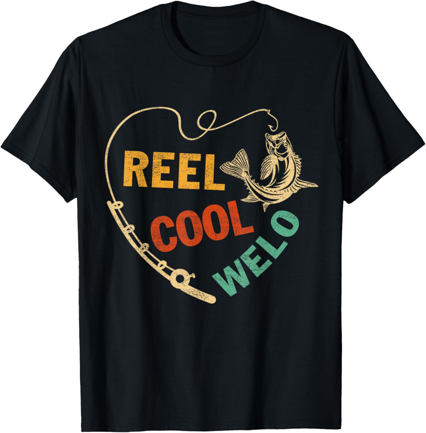 Funny Fathers Day Vintage Fishing Reel Cool Welo T-Shirt - T-Shirt | Black