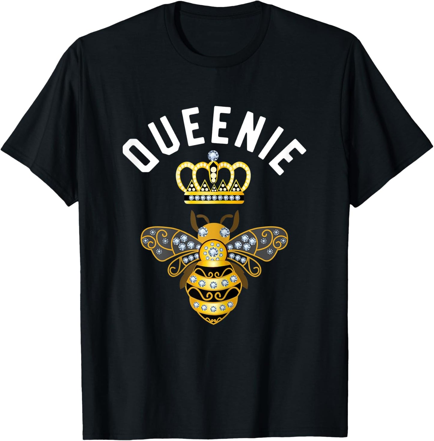 Queenie Name Queenie Birthday Gifts Queen Crown Bee Queenie T-Shirt - T-Shirt | Black