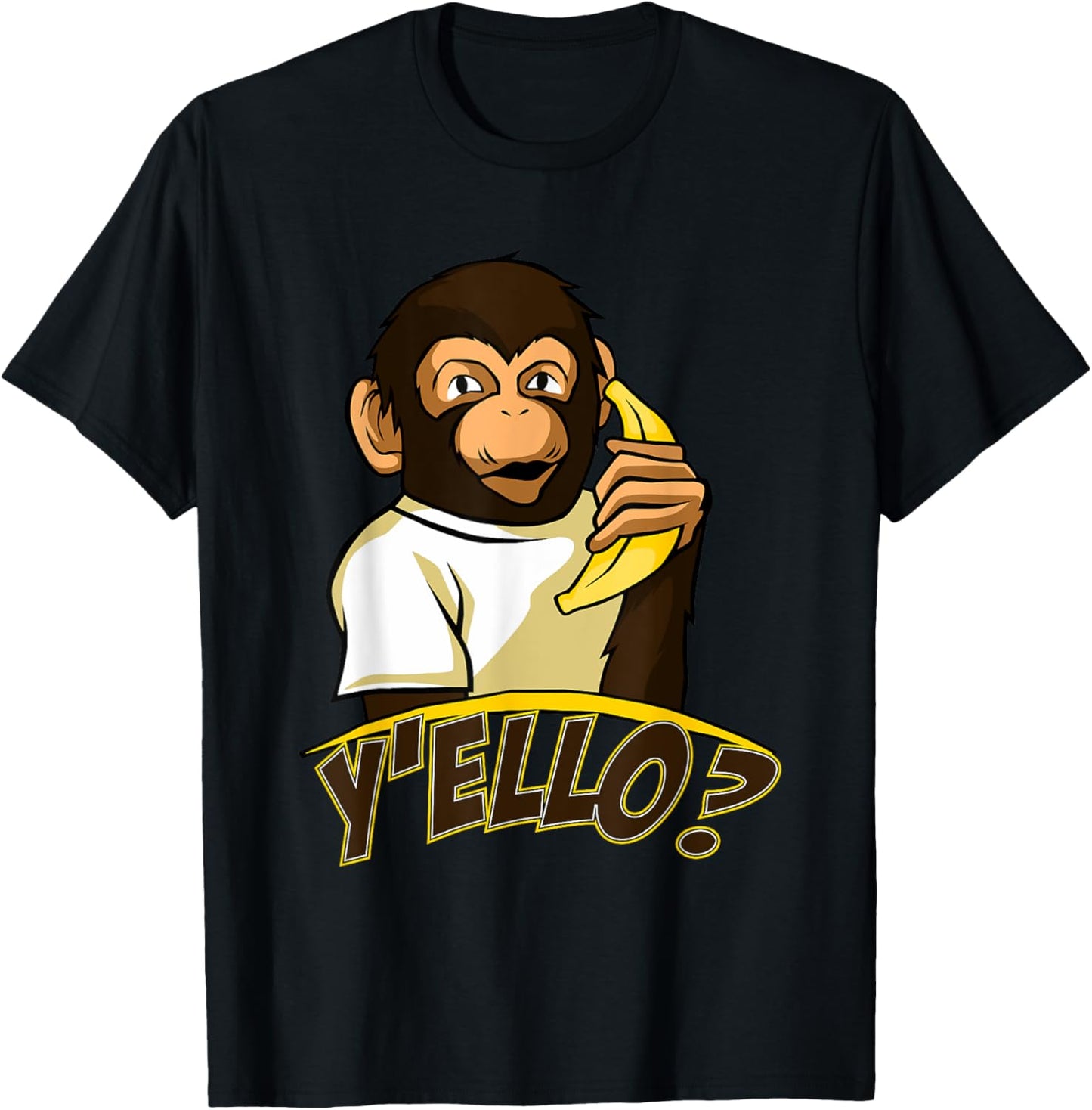 Yello Funny Talking Monkey On Banana Phone T-Shirt - T-Shirt | Black