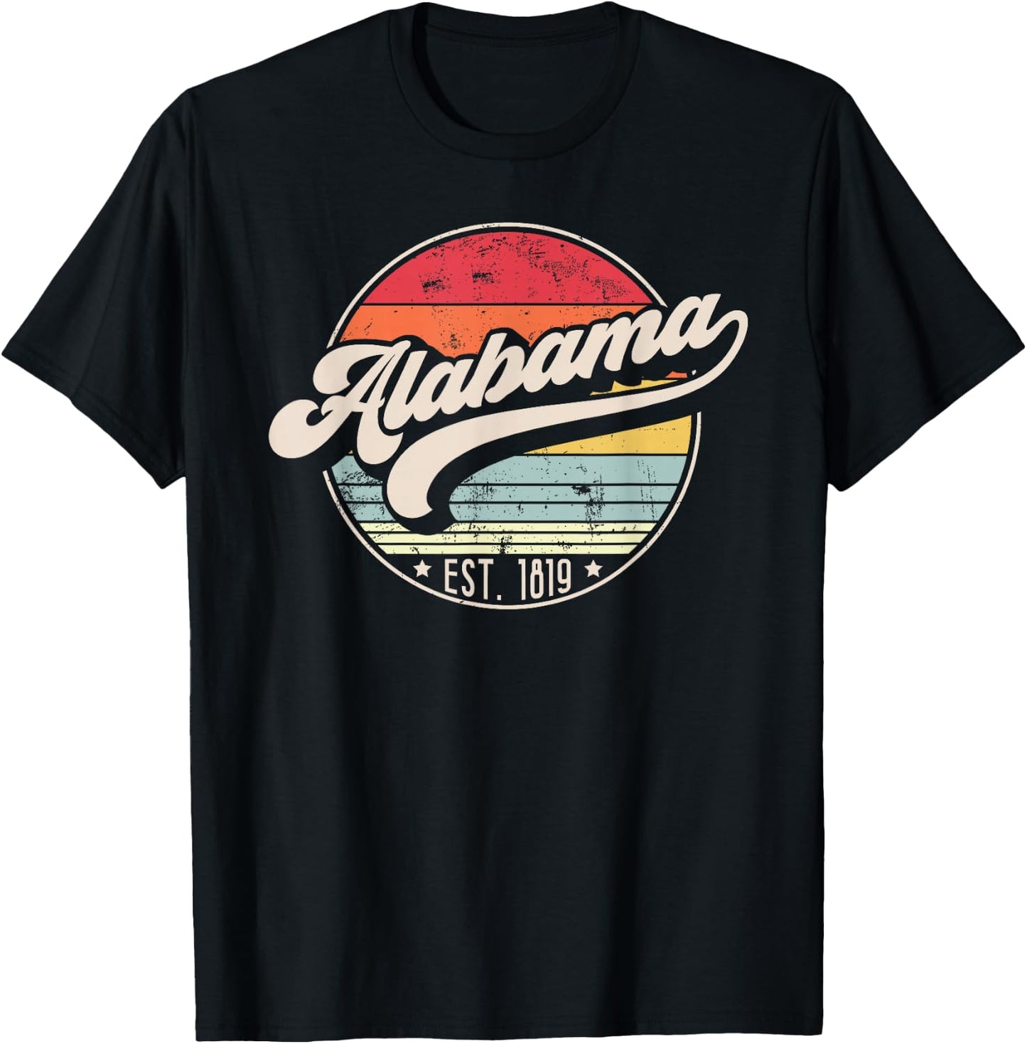 Retro Alabama Home State AL Cool 70s Style Sunset T-Shirt - T-Shirt | Black