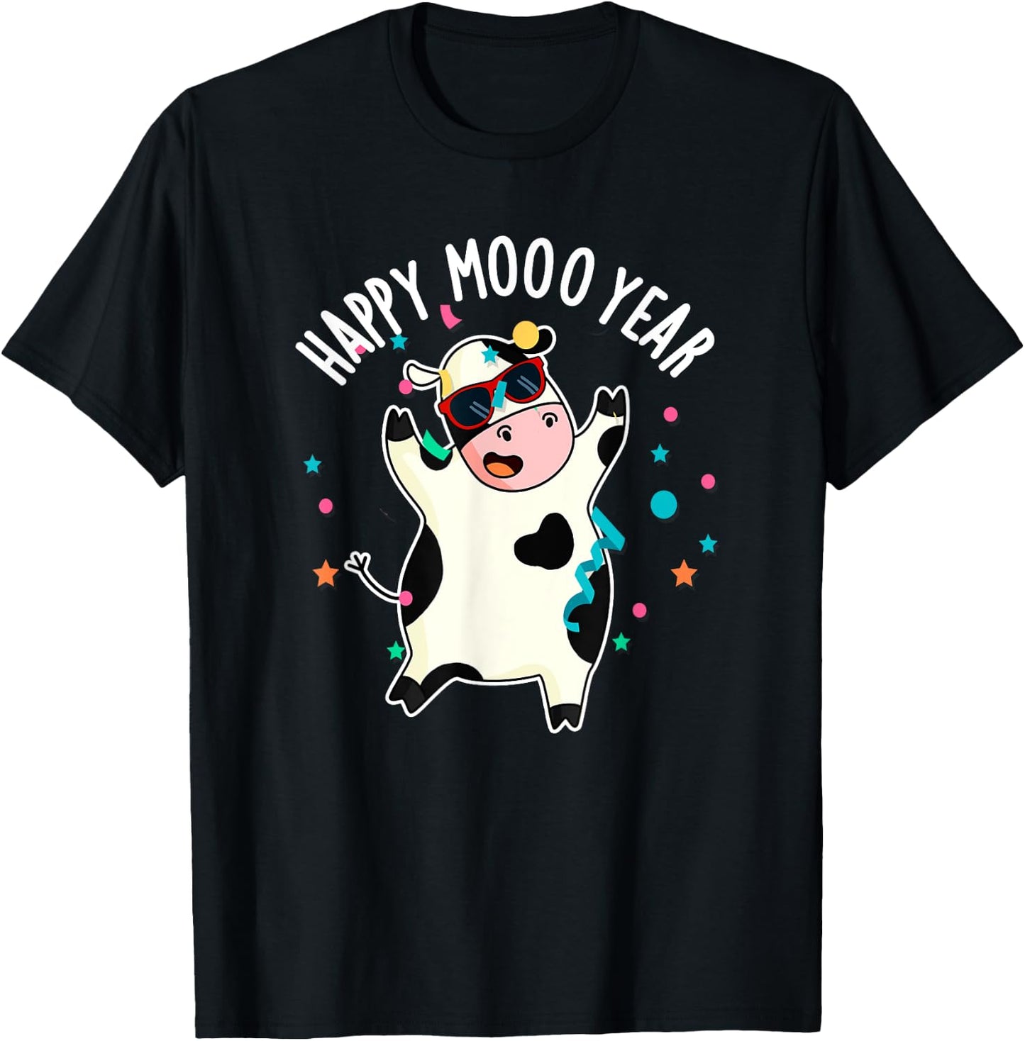 Happy Moo Year Funny Cow Pun T-Shirt - T-Shirt | Black