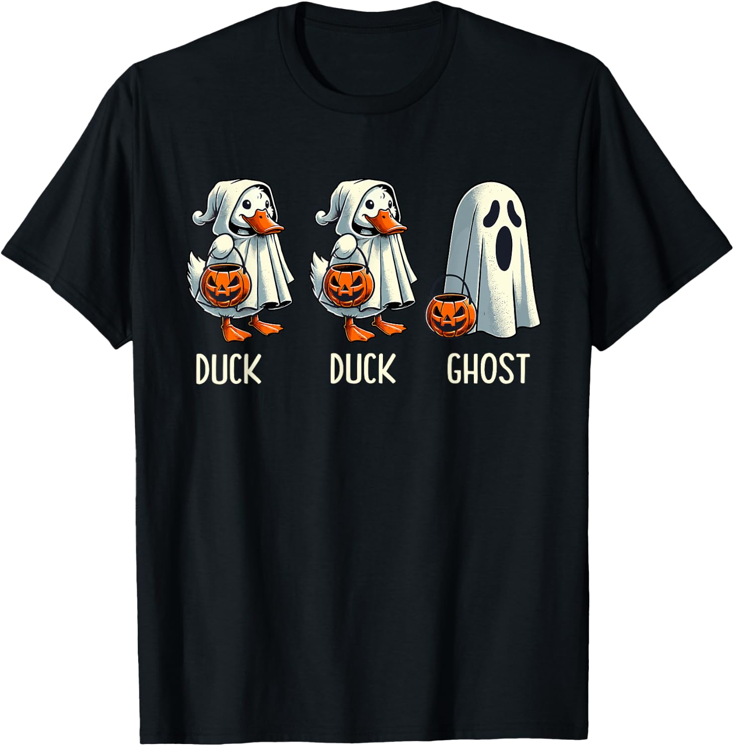 Duck Ghost Pun Trunk or Treat Trick or Treat Funny Halloween T-Shirt - T-Shirt | Black