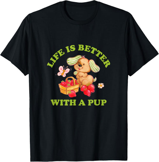 Strawberry Shortcake Life Is Better With A Pup Cutie Vintage T-Shirt - T-Shirt | Black