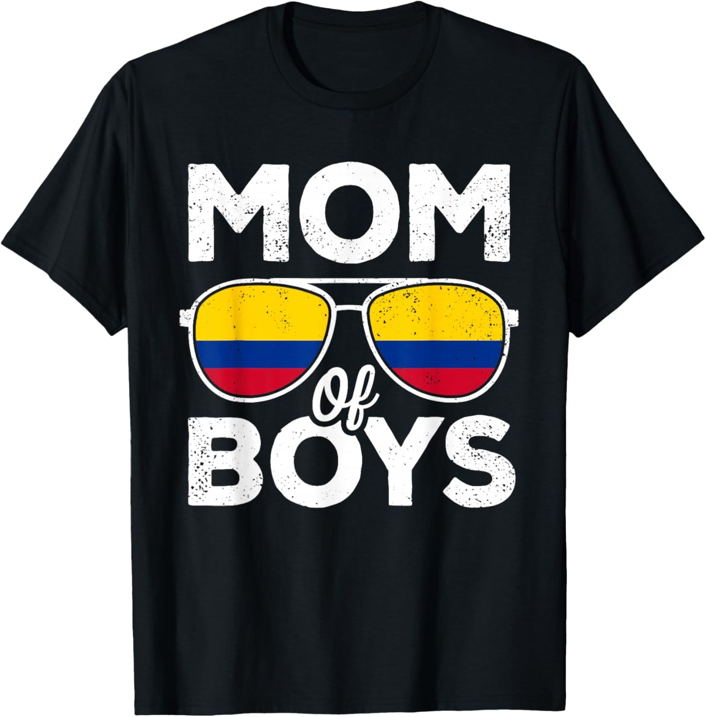 Mom of Boys Mothers Day Retro Colombia Flag Colombian Mom T-Shirt - T-Shirt | Black
