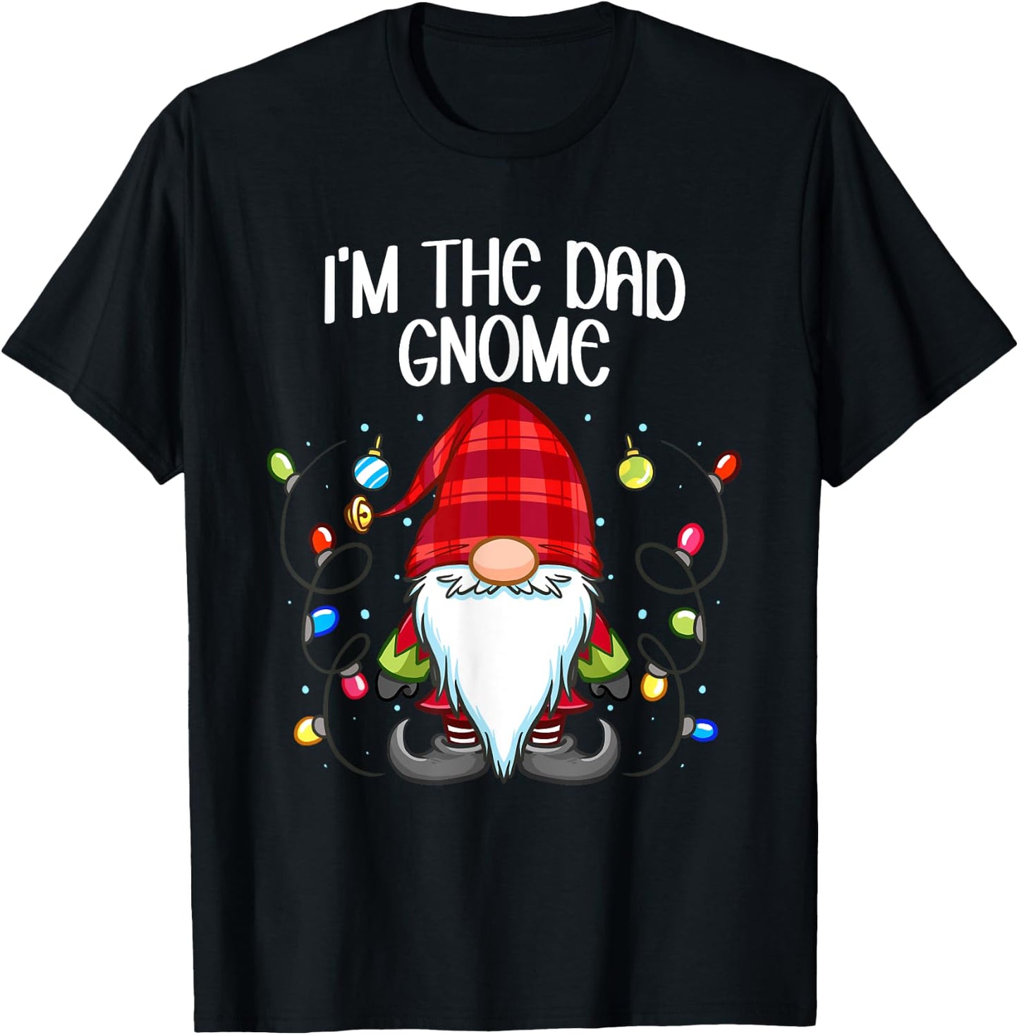 Gnome Shirt Men Dad Buffalo Plaid Christmas T-Shirt - T-Shirt | Black