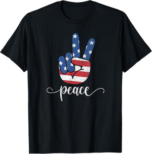 American Flag Peace Patriotic America 1776 USA 4th Of July T-Shirt - T-Shirt | Black