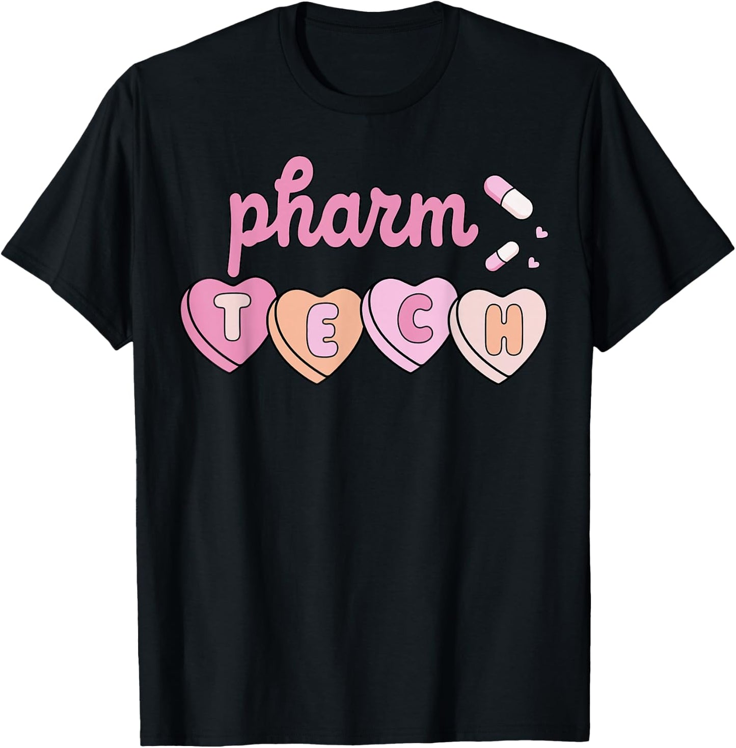 Pharm Tech Valentines Day Pharmacist Technician Cupid Hearts T-Shirt - T-Shirt | Black