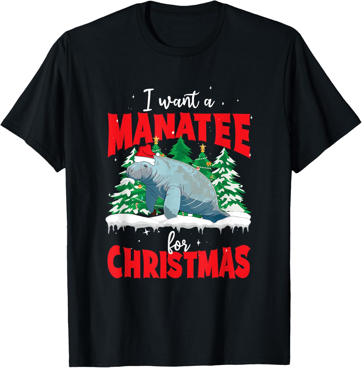 Funny Manatee Lover Xmas Aquatic Mammal Christmas Manatee T-Shirt - T-Shirt | Black