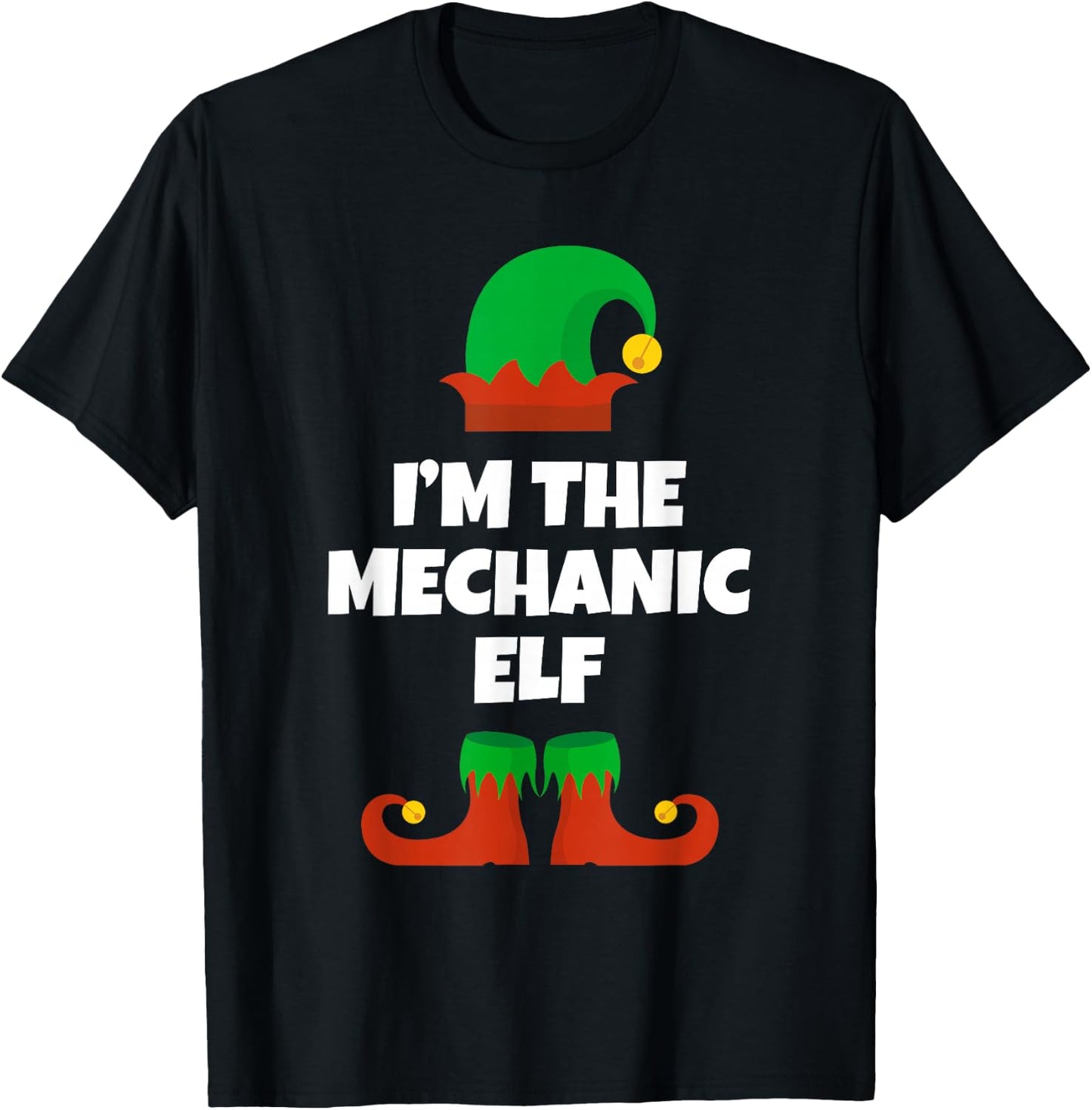 I'm The Mechanic Elf Family Pajama Christmas Funny T-Shirt - T-Shirt | Black