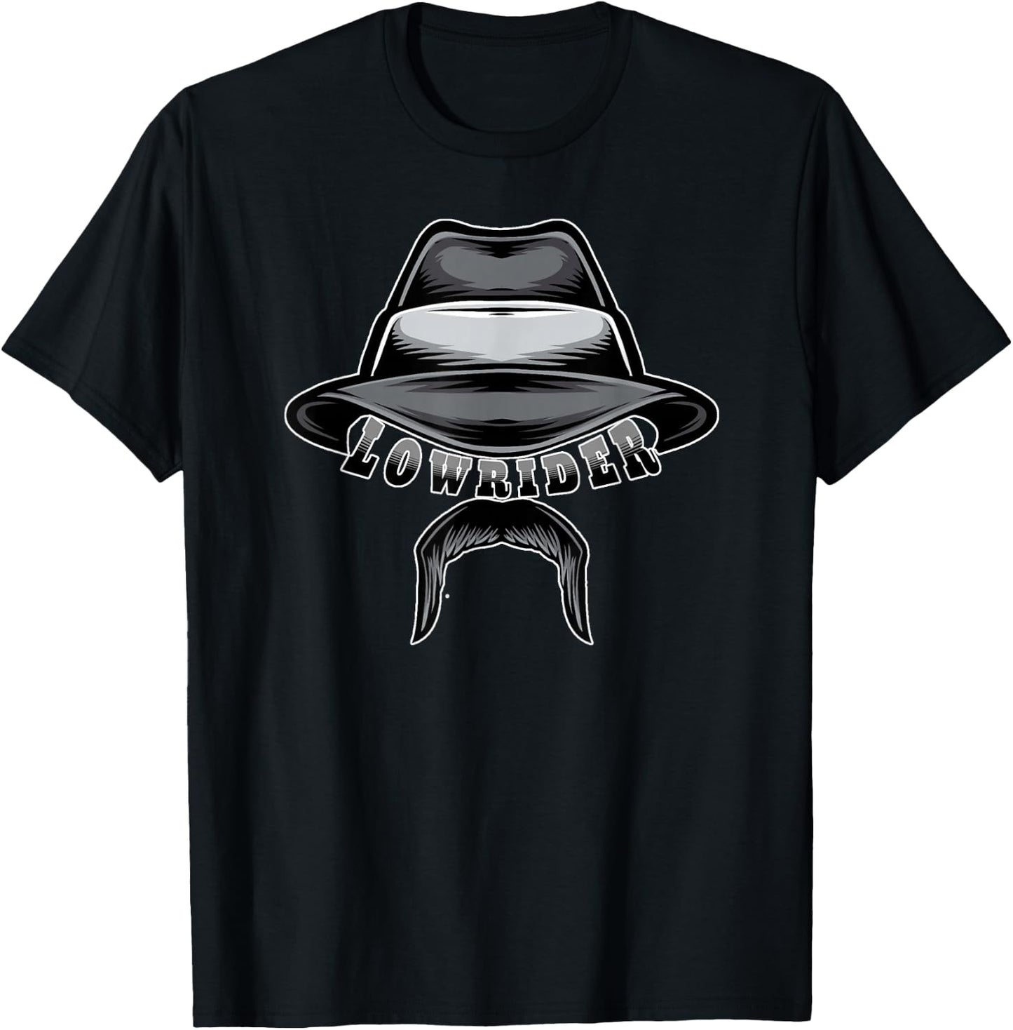 Lowrider Hat & Moustache, Chicano Cholo, Latino Low Rider , black, s T-Shirt - T-Shirt | Black