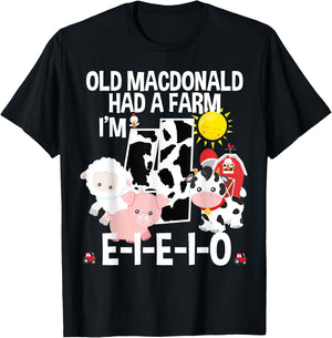 Toddler Kids Old MacDonald 4th Birthday Party Nursery Song T-Shirt - T-Shirt | Black