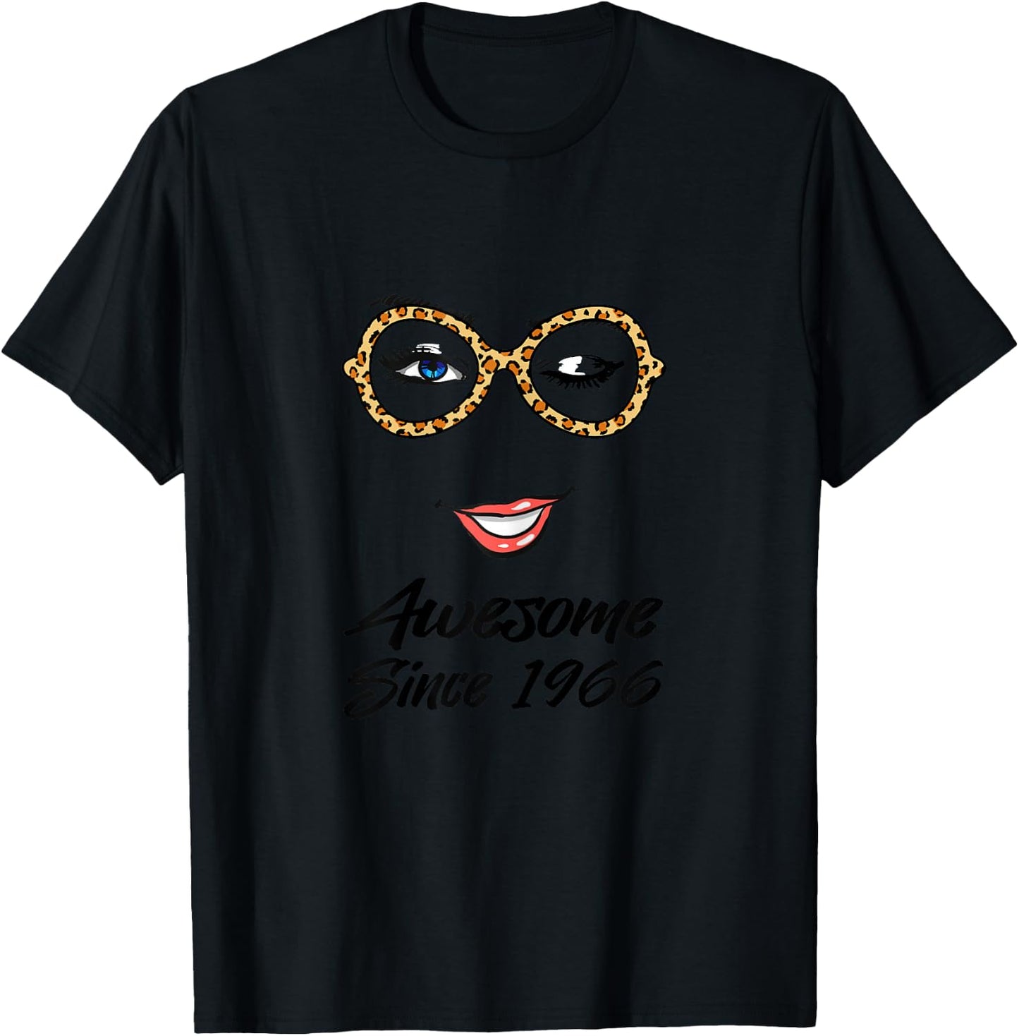 Funny Birthday Awesome Since 1966 Leopard Glasses T-Shirt - T-Shirt | Black