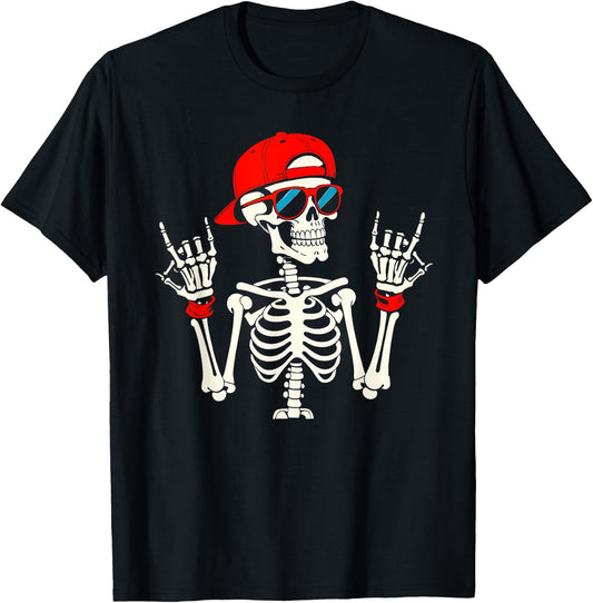 Halloween Skater Teen Boy Cool Skeleton Rock and Roll Men T-Shirt - T-Shirt | Black