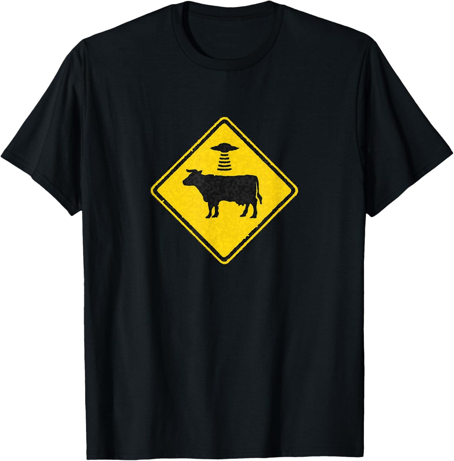 Funny Alien Abduction Cattle Crossing Sign For UFO Believer T-Shirt - T-Shirt | Black