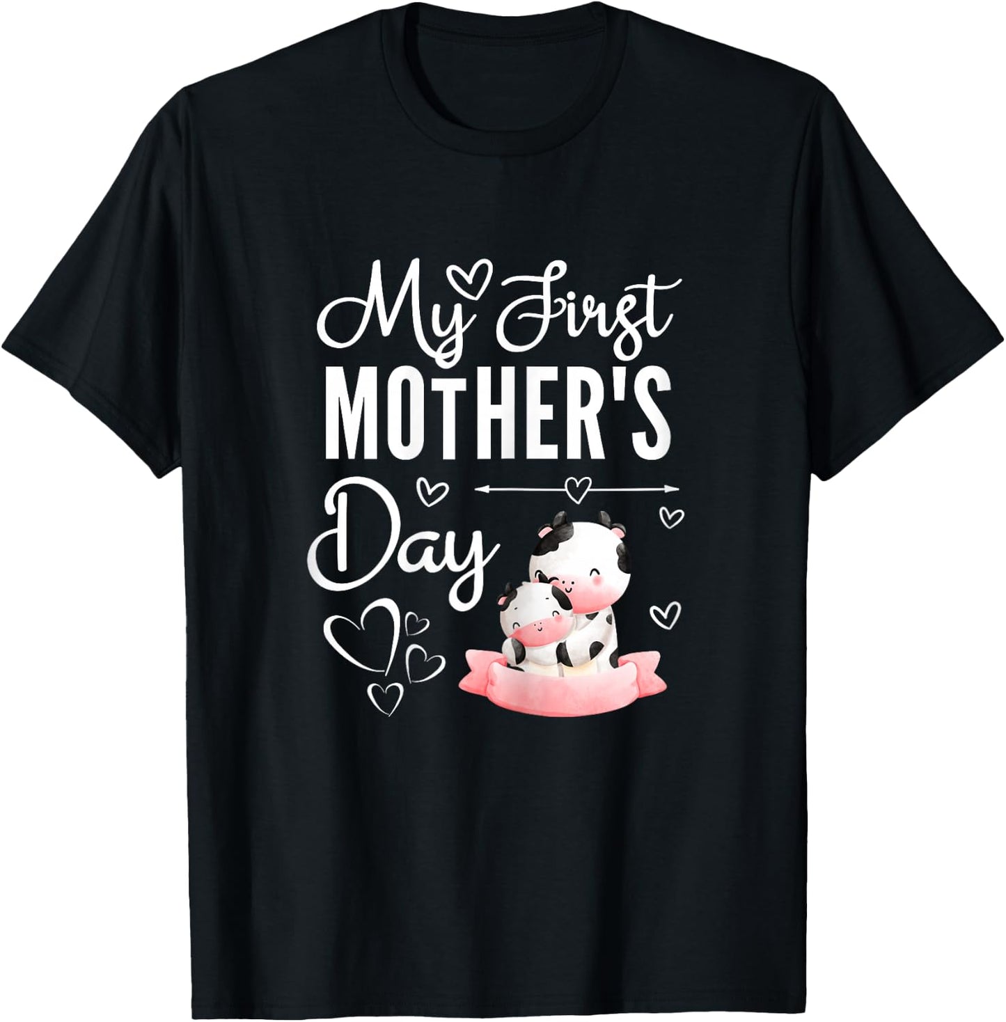 1st Mothers Day As A Mom Cow Mom My First Mothers Day T-Shirt - T-Shirt | Black