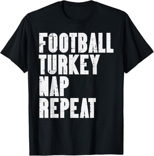 Football Turkey Nap Repeat Funny Sport Thanksgiving Men Boys T-Shirt - T-Shirt | Black